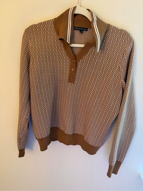 Adrianna Papell Brown Patterned V‑Neck Polo Sweater